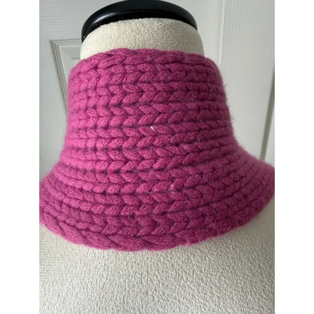 Banana Republic Hand Knit Cashmere Scarf Magenta Hot Pink Fringe Chunky Luxe